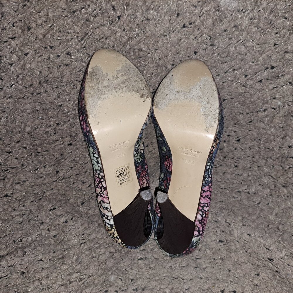 GIULIANO VENANZI Italy-Crackled Nubuck Colorful Florals-Platform-Sz 8-Excellent - Picture 8 of 8